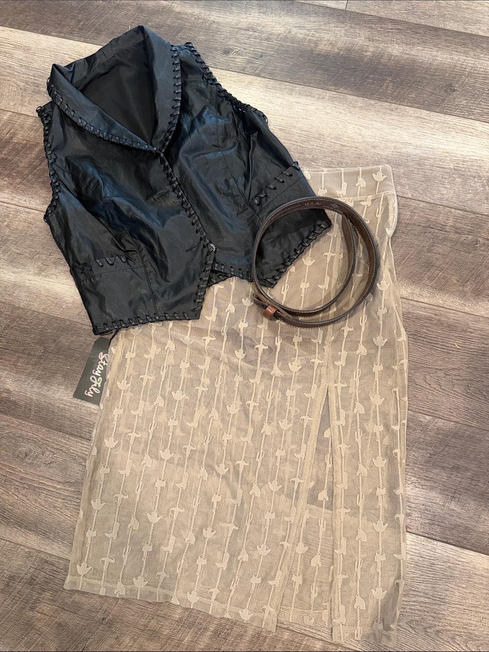 Sheer Embroidered Beige Lace Skirt - Brand: